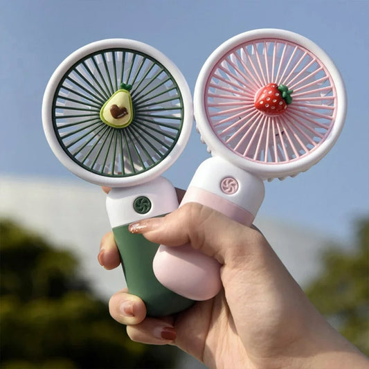 Mini Handheld Fan, USB Rechargeable Cartoon Strawberry Look Portable Fan with Removable Base for Home Office Outdoor